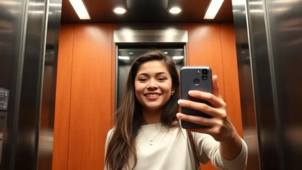 elevator selfie caption