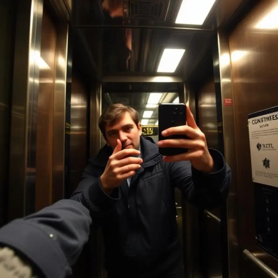 elevator selfie caption